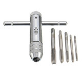 Drillpro T Handle Ratchet Tap Wrench with 5pcs M3-M8 Machine Screw Thread Metric Plug Tap