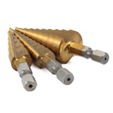 Doersupp 3Pcs 3-12m/4-12mm/4-20mm Step Drill Bits Titanium Coated Step Drill Bits Set Doersupp 3Pcs 3-12m/4-12mm/4-20mm Step Drill Bits Titanium Coated Step Drill Bits Set