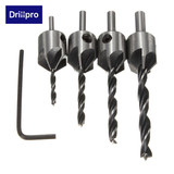 Drillpro DB-C3 4pcs 5 Flute Countersink Drill Bits Reamer Woodworking Chamfer 3mm-6mm