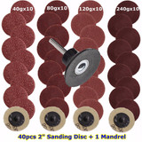 40pcs 2 Inch Roll Lock Sanding Disc 40/80/120/240 Grit Abrasive Tool With Mandrel