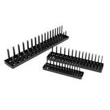 6psc 1/4 1/2 3/8 Inch SAE and Metric Socket Organizer Rail Trays Shelf Black and Red Kit