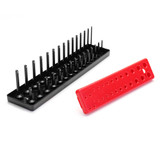 6psc 1/4 1/2 3/8 Inch SAE and Metric Socket Organizer Rail Trays Shelf Black and Red Kit