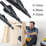 3pcs 4-12/20/32mm HSS Step Drill Bits Set Spiral Grooved Hole Cutter