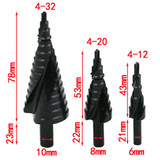 3pcs 4-12/20/32mm HSS Step Drill Bits Set Spiral Grooved Hole Cutter