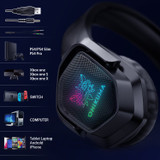 ONIKUMA X4 3.5mm USB Wired Headphone 360º Surounding Gaming Head-mounted Earphone RGB Luminous Computer Game Headset with Mic (Black)