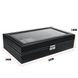 Glass Watch Storage Box PU Leather Solid Wooden Case