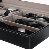 Glass Watch Storage Box PU Leather Solid Wooden Case