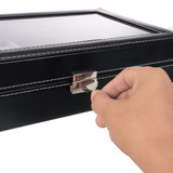 Glass Watch Storage Box PU Leather Solid Wooden Case