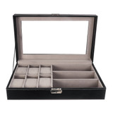 Glass Watch Storage Box PU Leather Solid Wooden Case