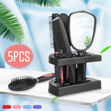 Healthcom Set of 5 Hair Combs Set Professional Salon Hair Cutting Brushes Sets Salon Hairdressing Styling Tool Mirror And Holder Stand Set Dressing Comb Kits for Women and Men