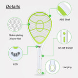 Cordless Handheld Bug Zapper Electric Racket Mosquito Dispeller Fly Insect Swatter Killer