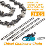 3pcs 56 Drive Links Chain Semi Chisel Chain 3/8 LP 050 for Makita Saw Chain