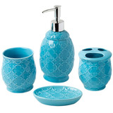 Designer 4-Piece Ceramic Bath Accessory Set | Includes Liquid Soap or Lotion Dispenser w/Toothbrush Holder, Tumbler, Soap Dish | Moroccan Trellis | Contour Grey Designer 4-Piece Ceramic Bath Accessory Set | Includes Liquid Soap or Lotion Dispenser w/Toothbrush Holder, Tumbler, Soap Dish | Moroccan Trellis | Contour Grey