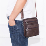 Men Genuine Leather Shoulder Bag Handbag Messenger Crossbody Waist Bag Phone Pouch Outdoor Travel