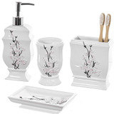 Creative Scents 4 Piece Bathroom Accessory Set - Gift Package - Soap Dish and Dispenser, Toothbrush Holder, and Tumbler Cup - Vanda Floral Style Creative Scents 4 Piece Bathroom Accessory Set - Gift Package - Soap Dish and Dispenser, Toothbrush Holder, and Tumbler Cup - Vanda Floral Style