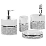 Creative Scents 4 Piece Bathroom Accessory Set - Gift Package - Soap Dish and Dispenser, Toothbrush Holder, and Tumbler Cup - Mirror Damask Style Creative Scents 4 Piece Bathroom Accessory Set - Gift Package - Soap Dish and Dispenser, Toothbrush Holder, and Tumbler Cup - Mirror Damask Style