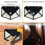 4pcs 100 LED Solar Powered PIR Motion Sensor Wall Light Outdoor Garden Lamp 3 Modes