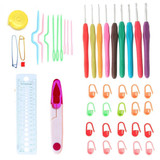 45Pcs Aluminum Crochet Hook Set Knitting Needle Yarn Organiser Case Craft Tools