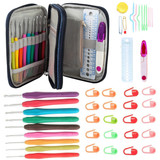 45Pcs Aluminum Crochet Hook Set Knitting Needle Yarn Organiser Case Craft Tools
