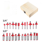12pcs 1/4 or 1/2 Inch Shank Tungsten Carbide Router Bit Set With Wooden Case Woodworking Cutter