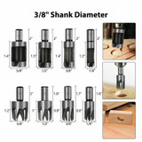 Drillpro 23Pcs Woodworking Chamfer Countersink Drill Bit 6pcs 1/4 Inch Hex 5 Flute 90 Degree Countersink Drill Bits 7Pcs 3 Pointed Countersink Drill 8Pcs Wood Plug Cutter Automatic Center Pin Punch