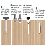 Drillpro 23Pcs Woodworking Chamfer Countersink Drill Bit 6pcs 1/4 Inch Hex 5 Flute 90 Degree Countersink Drill Bits 7Pcs 3 Pointed Countersink Drill 8Pcs Wood Plug Cutter Automatic Center Pin Punch