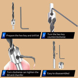 Drillpro 23Pcs Woodworking Chamfer Countersink Drill Bit 6pcs 1/4 Inch Hex 5 Flute 90 Degree Countersink Drill Bits 7Pcs 3 Pointed Countersink Drill 8Pcs Wood Plug Cutter Automatic Center Pin Punch