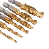 7Pcs Drill Bit Set 6Pcs M3-M10 Combination Drill Tap Bit Set HSS 6542 Titanium Coated Deburr Countersink Drill Bits with 1Pcs Automatic Center Punch