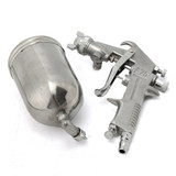400ML Suction Feed Paint Gravity Spray Sprayer 1/4" Air Hose Fitting Heavy Duty Gravity Feed Dual Action Spray G un Kit Nail Tool (Color: Silver)