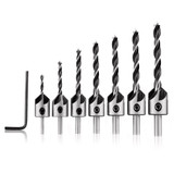 Drillpro 23Pcs Woodworking Chamfer Countersink Drill Bit Set 6Pcs 1/4 Inch Hex 5 Flute 90 Degree Countersink Drill Bits 7Pcs Three Pointed Countersink Drill Bit 8Pcs Wood Plug Cutter and Automatic