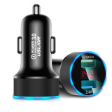 USLION QC 3.0 LED Display Universal Dual USB 24V 3A Quick Fast Charging Metal Car Charger Adapter for iPhone11 for Samsung S10+ Xiaomi Redmi Note8 Tablet