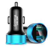 USLION QC 3.0 LED Display Universal Dual USB 24V 3A Quick Fast Charging Metal Car Charger Adapter for iPhone11 for Samsung S10+ Xiaomi Redmi Note8 Tablet