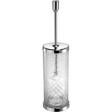 Box Crackled Glass Round Toilet Brush Bowl and Holder Cleaner Set W/ Lid, Brass