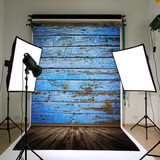 3X5FT Retro Wood Floor Blue Board Studio Photo Photography Background Backdrop