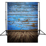 3X5FT Retro Wood Floor Blue Board Studio Photo Photography Background Backdrop
