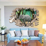 Creative Cartoon 3D Elephant PVC Broken Wall Sticker DIY Removable Decor Waterproof Wall Stickers Household Home Wall Sticker Poster Mural Decoration for Bedroom Living Room