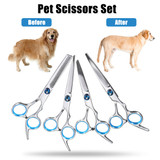 7Pcs/Lot Dog Cat Grooming Scissors Set Straight Curved Cutting Thinning Shears Kit Puppy Hair Trimmer Pet Beauty