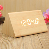 Loskii HC-31 USB Voice Control Wooden Wooden Triangle Temperature LED Digital Alarm Clock Humidity Thermometer