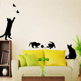 Cat play Butterflies Wall Sticker Removable Decoration Decals for Bedroom Kitchen Living Room Walls