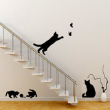 Cat play Butterflies Wall Sticker Removable Decoration Decals for Bedroom Kitchen Living Room Walls