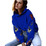 Feitong Winter Sweatshirt Women Hooded Long Sleeve Casual Rose Butterfly Embroidery Hoodie Sweatshirt Pullover Tops hoodies