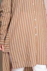 Vertical Striped Buttoned Tile Hijab Tunic  Autumn Spring Long Plaid Shirt Women Casual White Long Sleeve Pocket Button Up