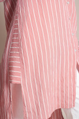 Vertical Striped Buttoned Tile Hijab Tunic  Autumn Spring Long Plaid Shirt Women Casual White Long Sleeve Pocket Button Up