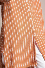 Vertical Striped Buttoned Tile Hijab Tunic  Autumn Spring Long Plaid Shirt Women Casual White Long Sleeve Pocket Button Up