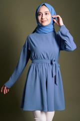 Belted Model Shabby Beige Hijab Tunic  Eid Mubarak Abaya Dubai Turkey Muslim Hijab Dress Kaftan Islam Clothing Abayas Dresses