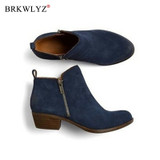Short Boots Women 2020 Winter Fashion British Short Ankle Boots Zipper Square Heel Warm Non-slip Boots Shoes For Ladies