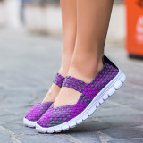 Women's Loafers Casual Shoes 2021 Spring Comfortable Sneakers Woven Breathable Flat Shoes Outdoor Hook&Loop Slip On Girls Sandal