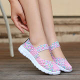 Women's Loafers Casual Shoes 2021 Spring Comfortable Sneakers Woven Breathable Flat Shoes Outdoor Hook&Loop Slip On Girls Sandal