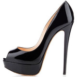 Women Sexy Peep Toe Platform Pumps Black Nude Patent leather super High Dress Shoes Woman Slip on Party Heels Wedding Shoes 2020