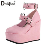 DORATASIA New Big Size 35-42 Female Ankle Strap Pumps Fashion Platform High Heels Pumps Women 2021 Wedges Lolita Shoes Woman